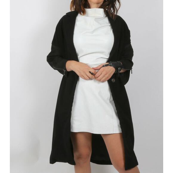 KAUFMANFRANCO Black Leather Sleeve Long Coat Size M - Picture 5 of 12